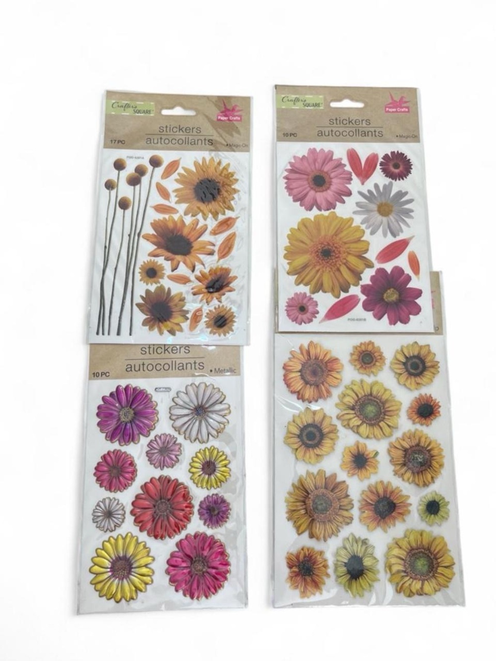 Set of 4 Crafter’s Square Sunflower Daisy Sticker Sheets